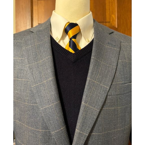Jos A Bank Silk Wool Sport Coat Mens 42L Herringbone Windowpane Jacket Blazer - Picture 1 of 16